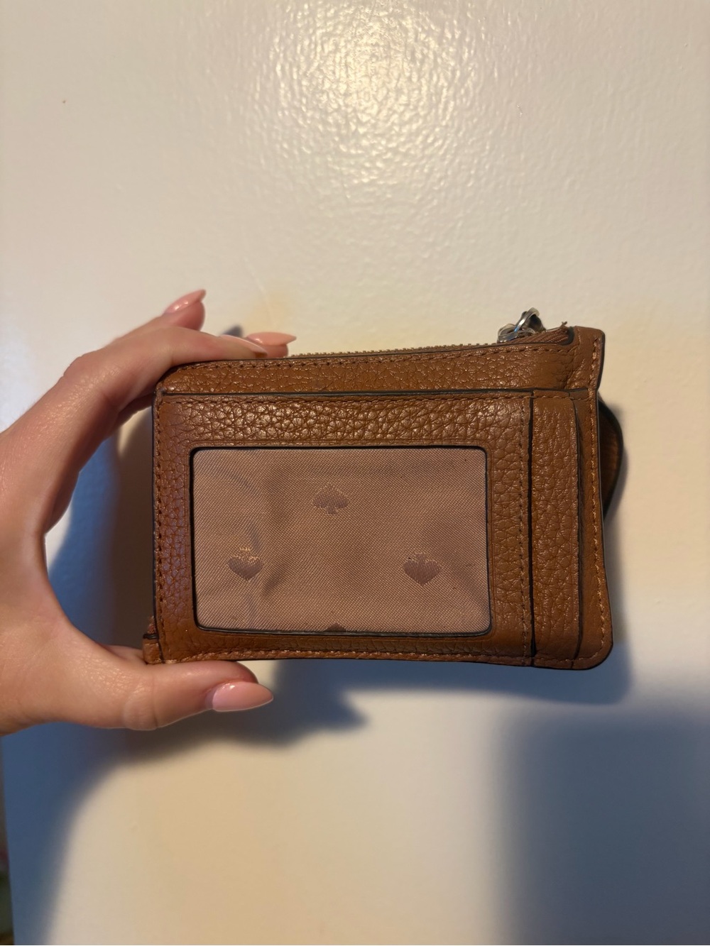 kate spade tan pebbled leather wristlet card case with keyring - Picture 3 of 8